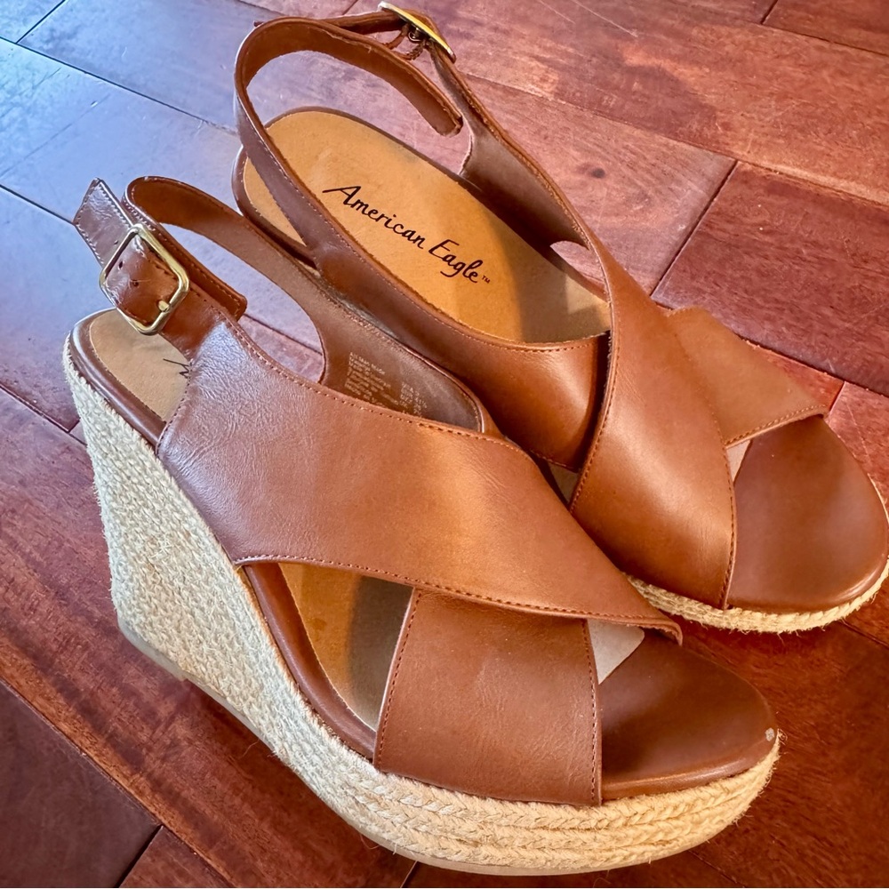 American Eagle Wedge Espadrille Brown Heels 9